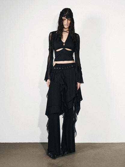 NORTH NODE Draped Asymmetric Faux Two Piece Ruffle Women&