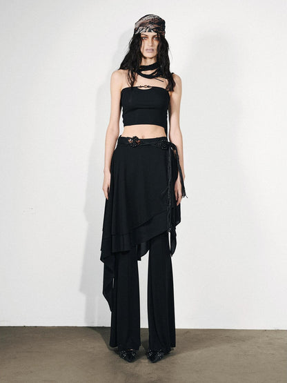 NORTH NODE Draped Asymmetric Faux Two Piece Ruffle Women&
