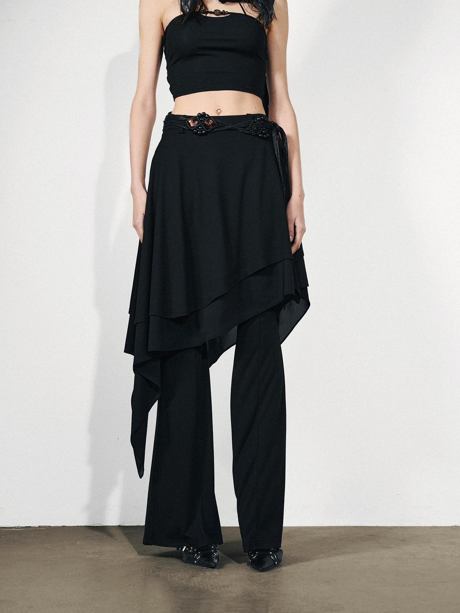 NORTH NODE Draped Asymmetric Faux Two Piece Ruffle Women&