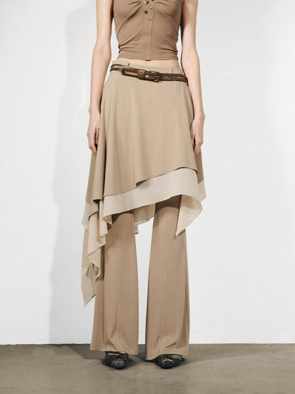 NORTH NODE Draped Asymmetric Faux Two Piece Ruffle Women&