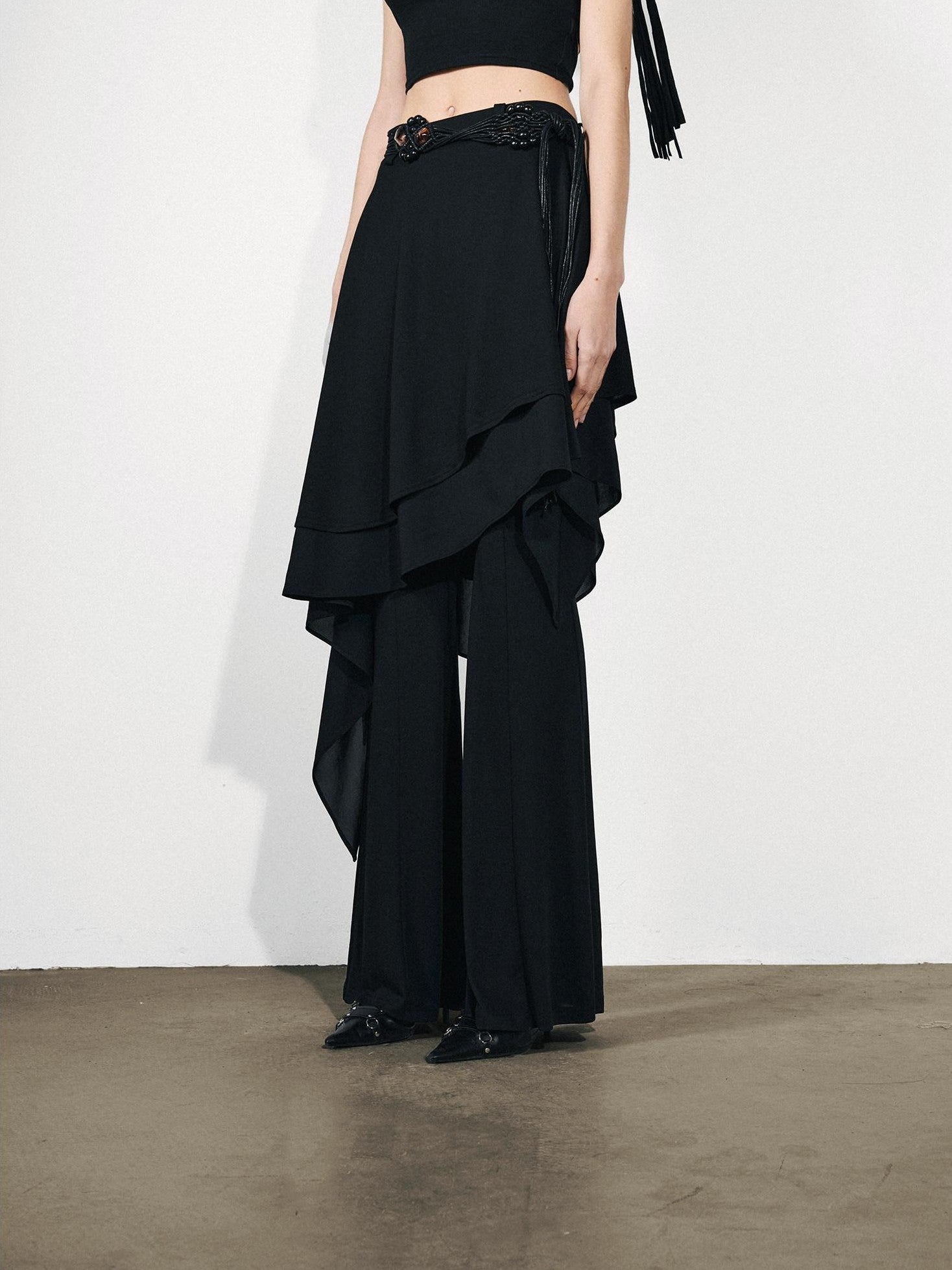 NORTH NODE Draped Asymmetric Faux Two Piece Ruffle Women&