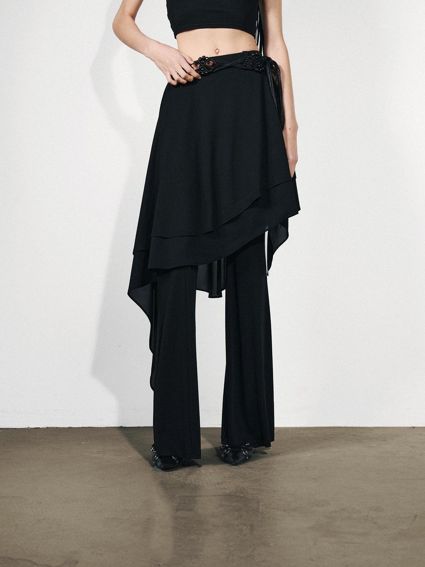 NORTH NODE Draped Asymmetric Faux Two Piece Ruffle Women&