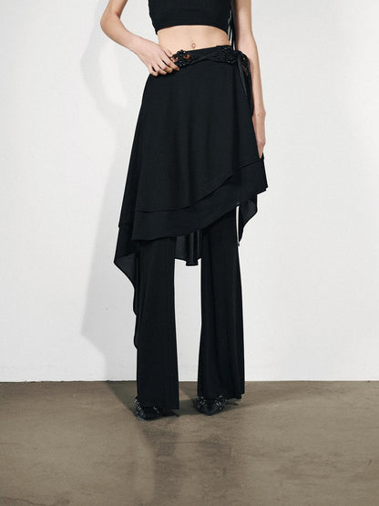 NORTH NODE Draped Asymmetric Faux Two Piece Ruffle Women&