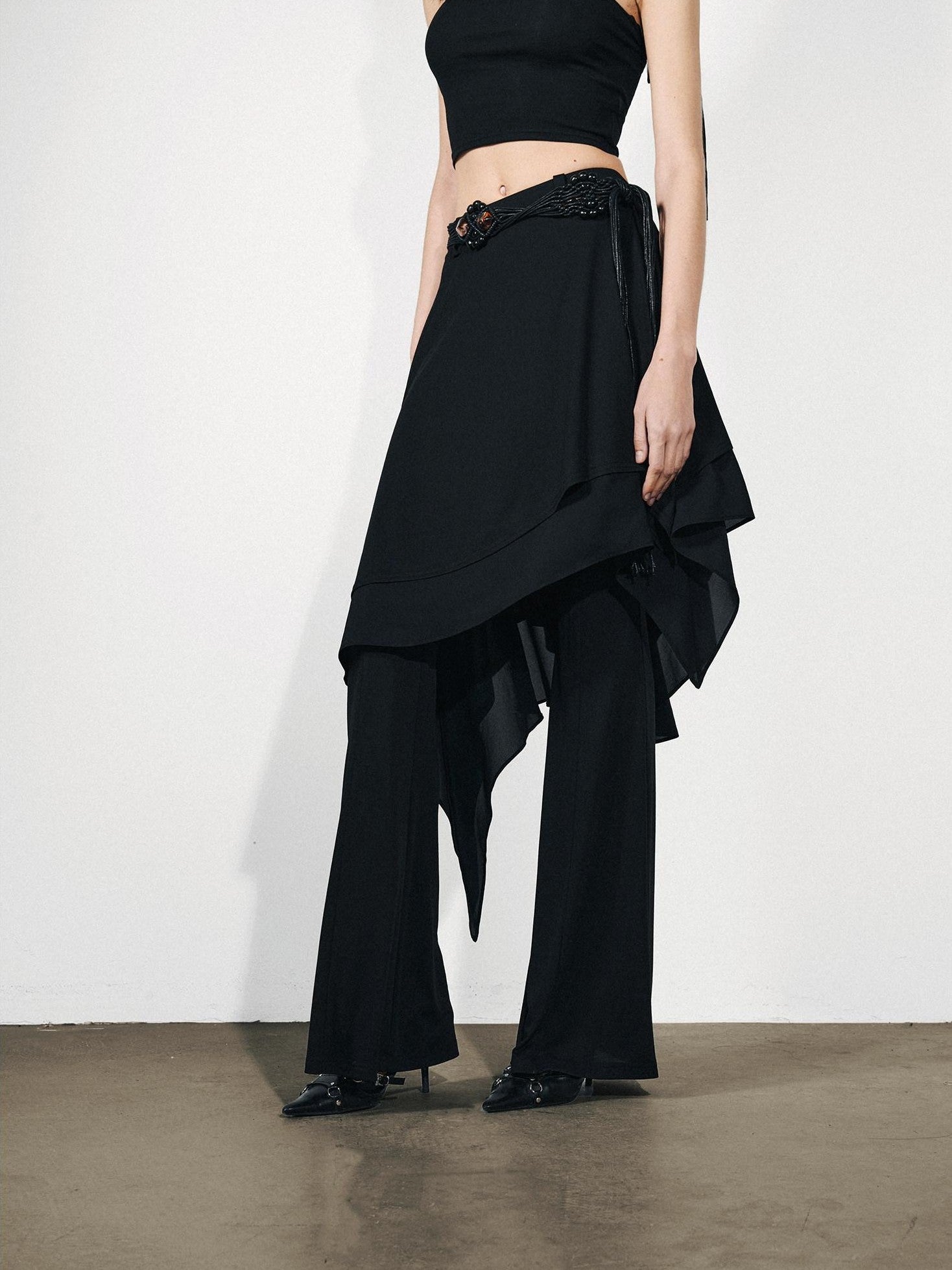 NORTH NODE Draped Asymmetric Faux Two Piece Ruffle Women&