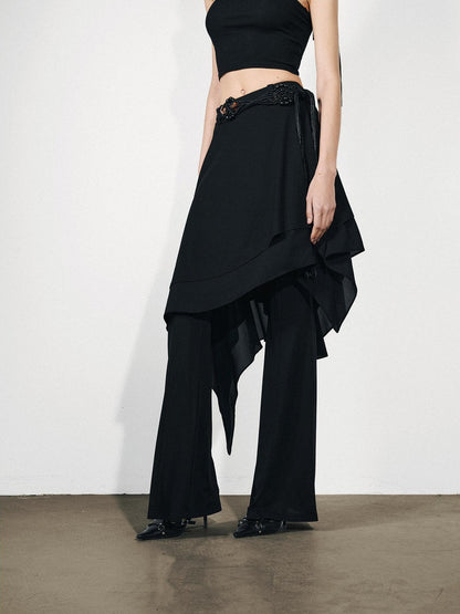 NORTH NODE Draped Asymmetric Faux Two Piece Ruffle Women&