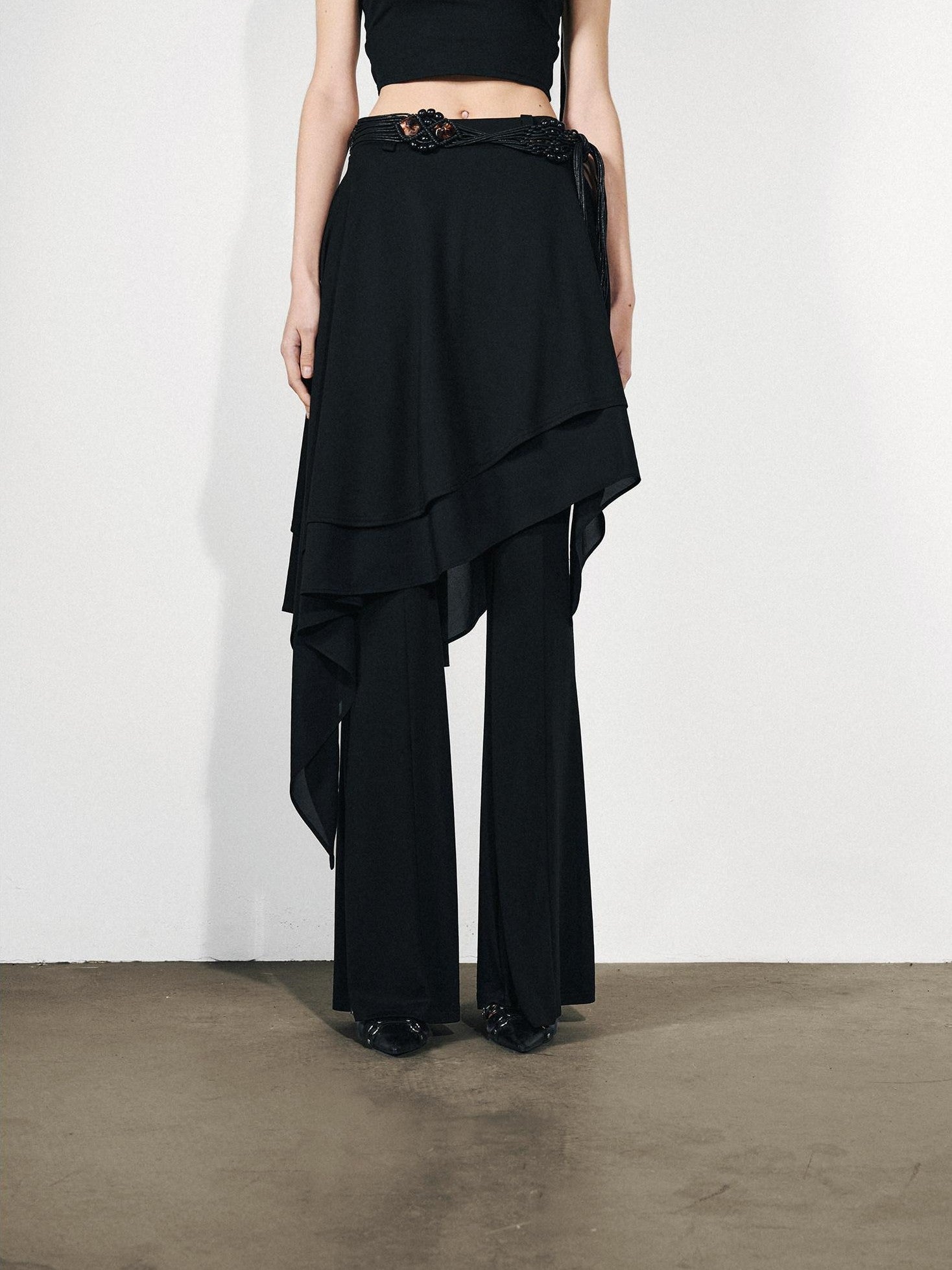 NORTH NODE Draped Asymmetric Faux Two Piece Ruffle Women&