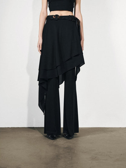 NORTH NODE Draped Asymmetric Faux Two Piece Ruffle Women&