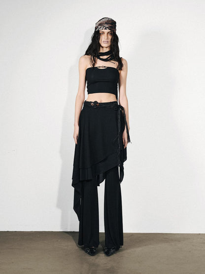 NORTH NODE Draped Asymmetric Faux Two Piece Ruffle Women&
