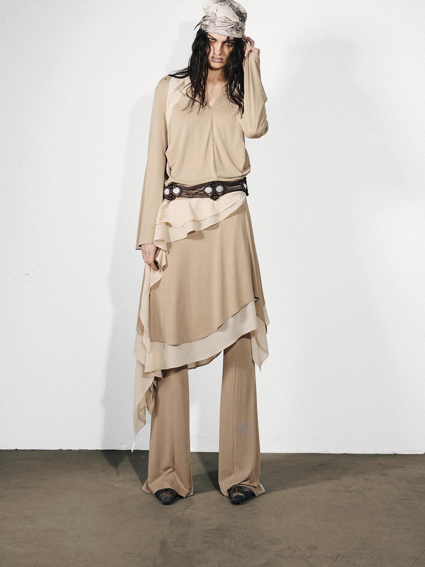 NORTH NODE Draped Asymmetric Faux Two Piece Ruffle Women&