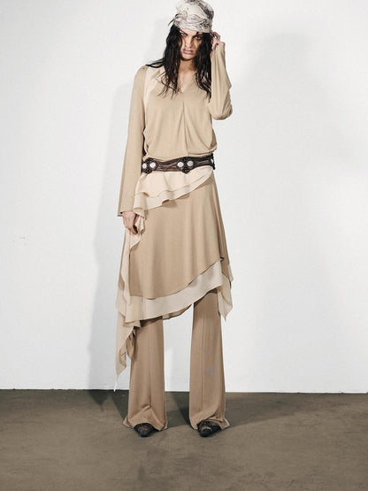 NORTH NODE Draped Asymmetric Faux Two Piece Ruffle Women&