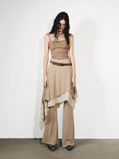 NORTH NODE Draped Asymmetric Faux Two Piece Ruffle Women&