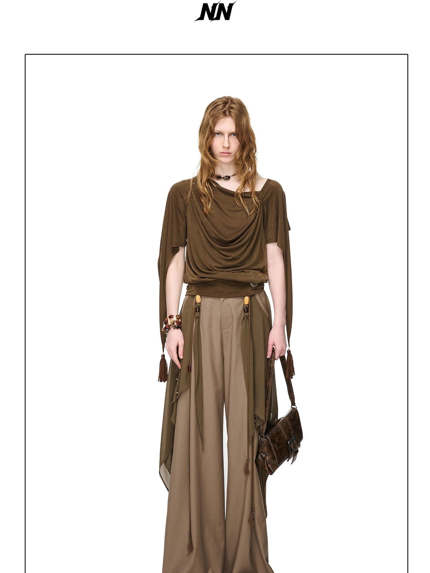 NORTH NODE Draped Beaded Chiffon Spliced Slimming Women&