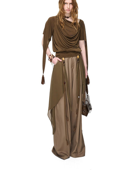 NORTH NODE Draped Beaded Chiffon Spliced Slimming Women&