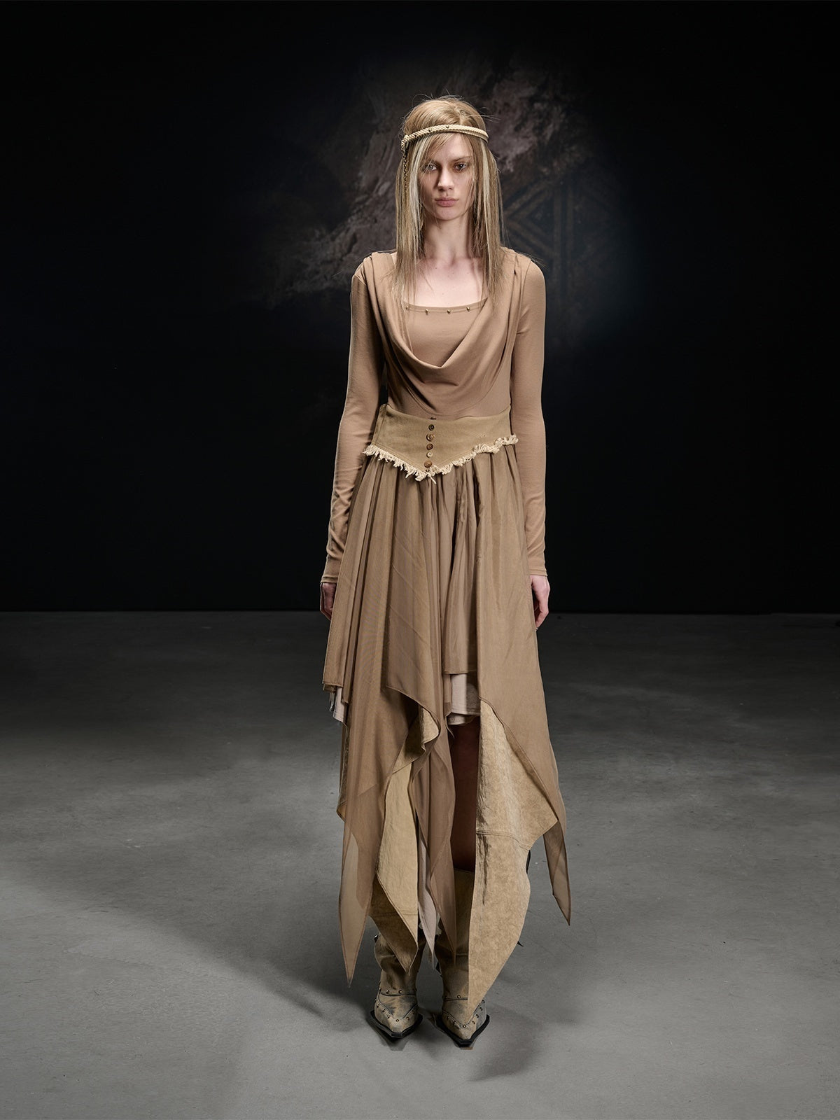 NORTH_NODE_Draped_Neckline_Mesh_Panel_Irregular_Hem_Women&