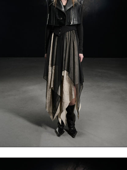 NORTH NODE Draped Neckline Mesh Panel Irregular Hem Women&