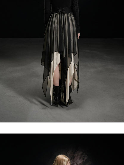 NORTH NODE Draped Neckline Mesh Panel Irregular Hem Women&