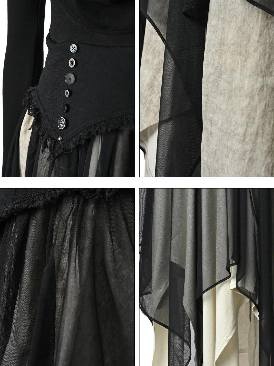 NORTH NODE Draped Neckline Mesh Panel Irregular Hem Women&