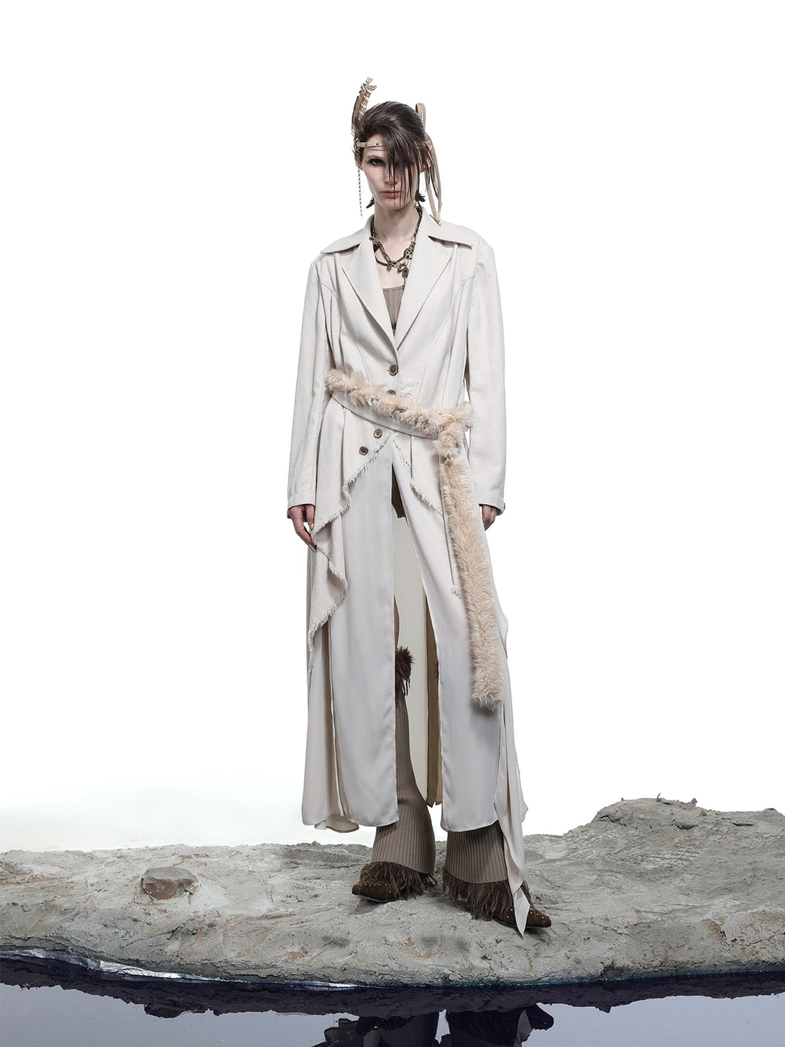 NORTH NODE Draped Patchwork Frayed Ruffle Women&