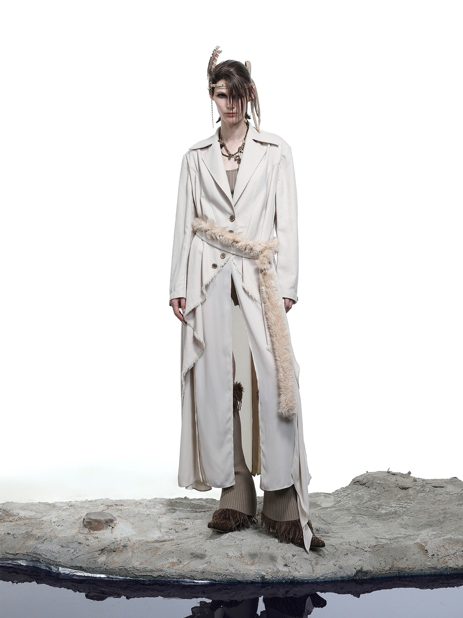 NORTH NODE Draped Patchwork Frayed Ruffle Women&