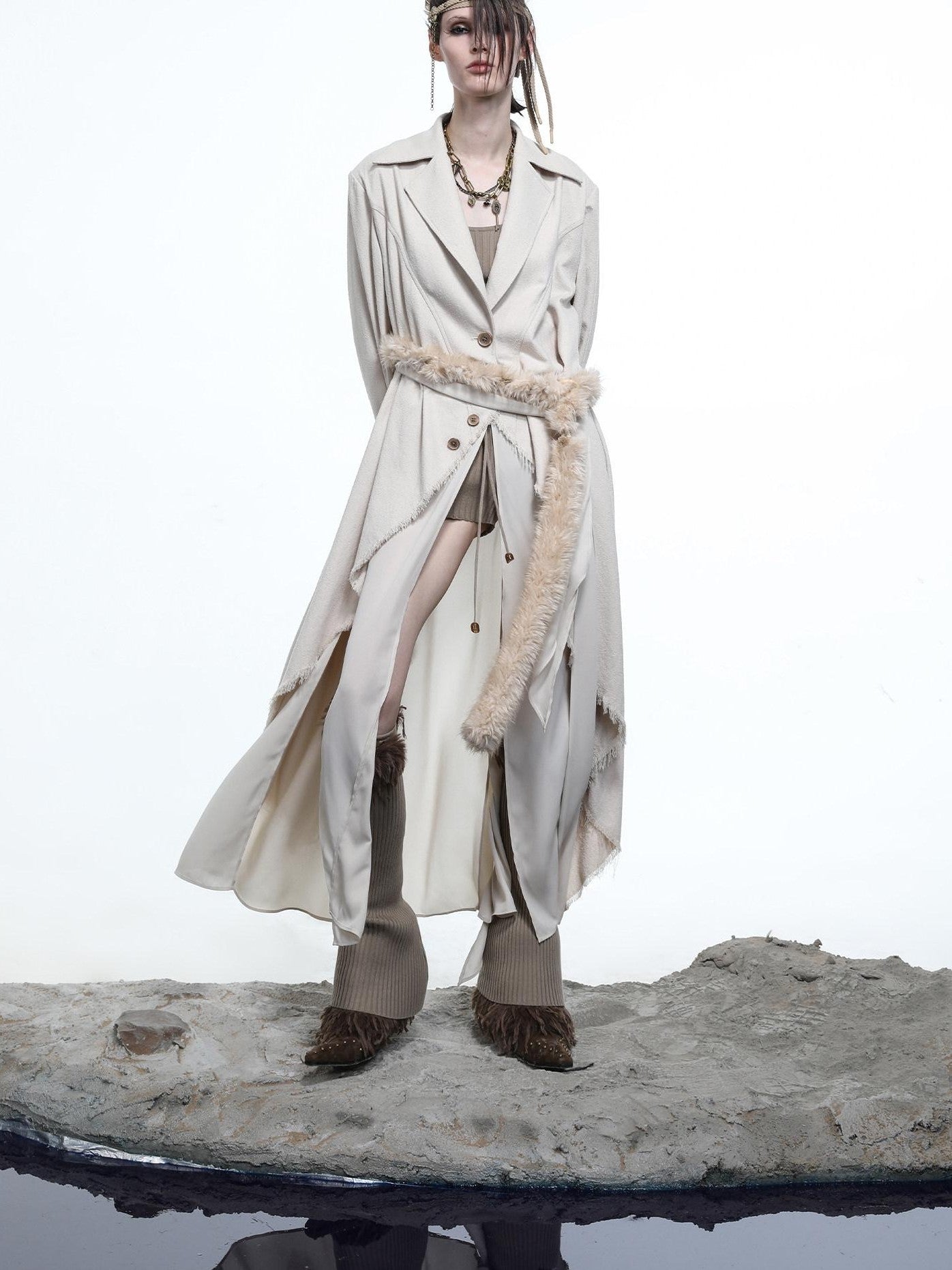 NORTH NODE Draped Patchwork Frayed Ruffle Women&