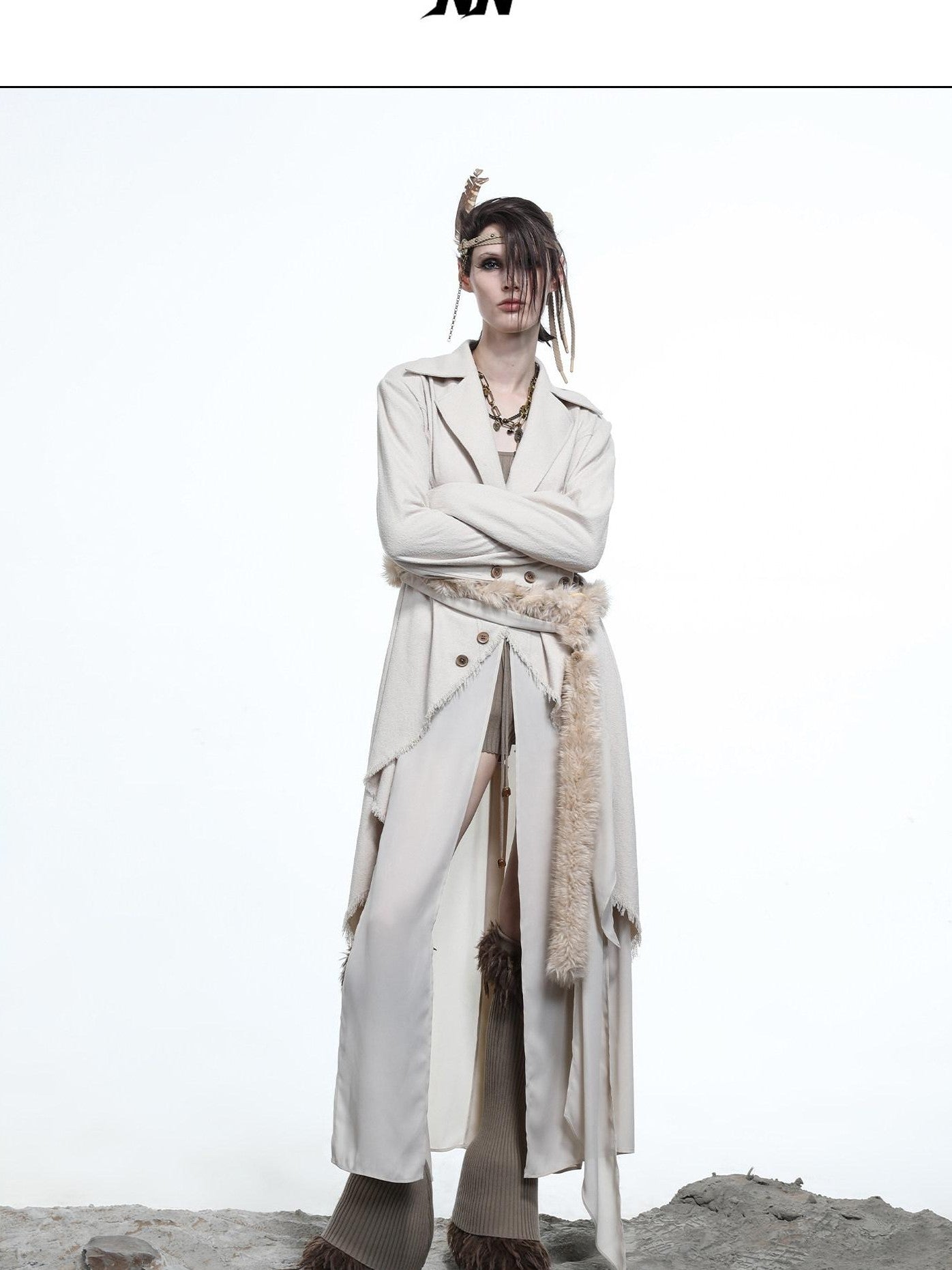 NORTH NODE Draped Patchwork Frayed Ruffle Women&
