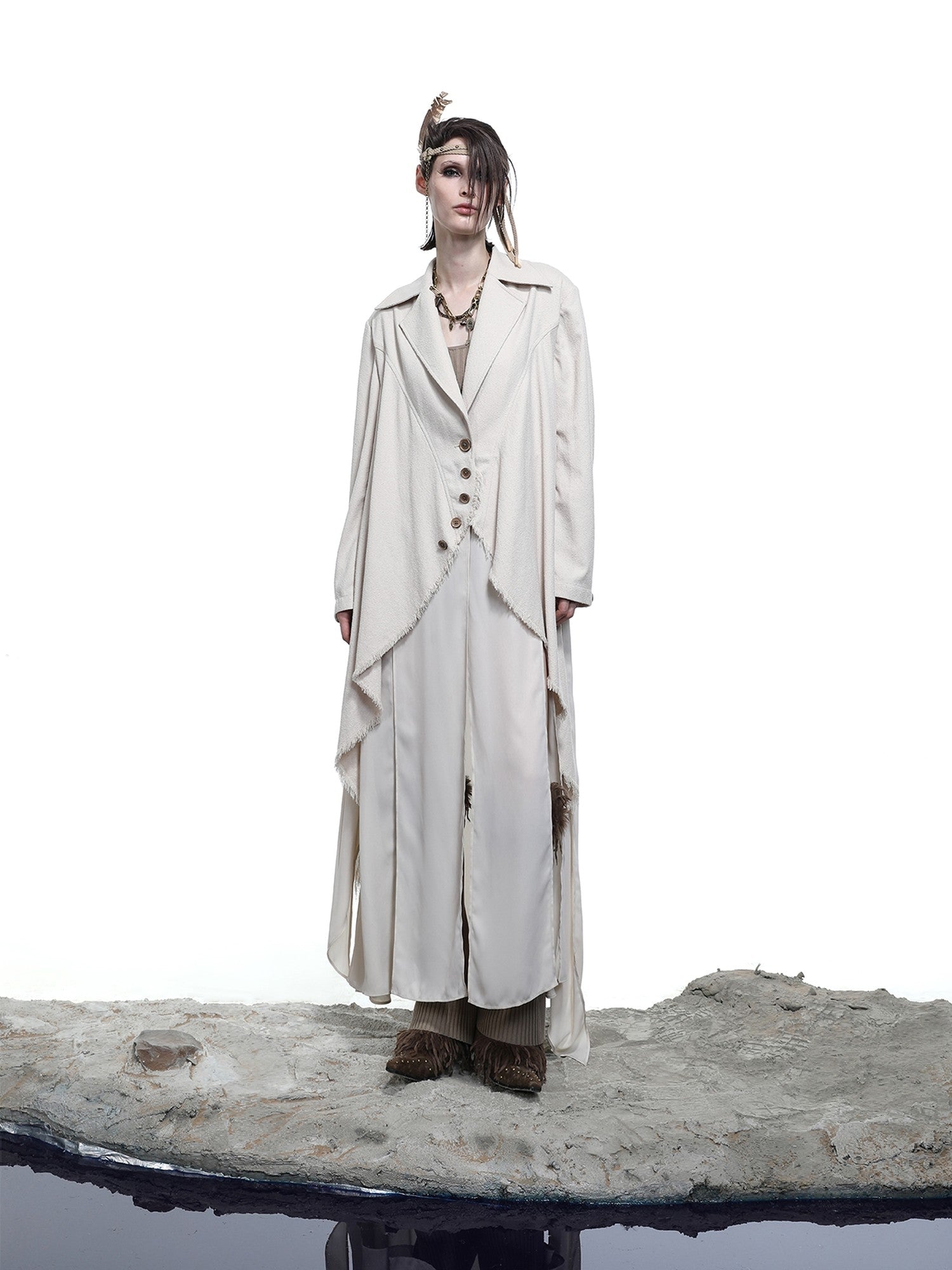 NORTH NODE Draped Patchwork Frayed Ruffle Women&