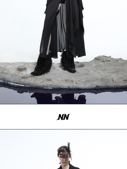 NORTH NODE Draped Patchwork Frayed Ruffle Women&