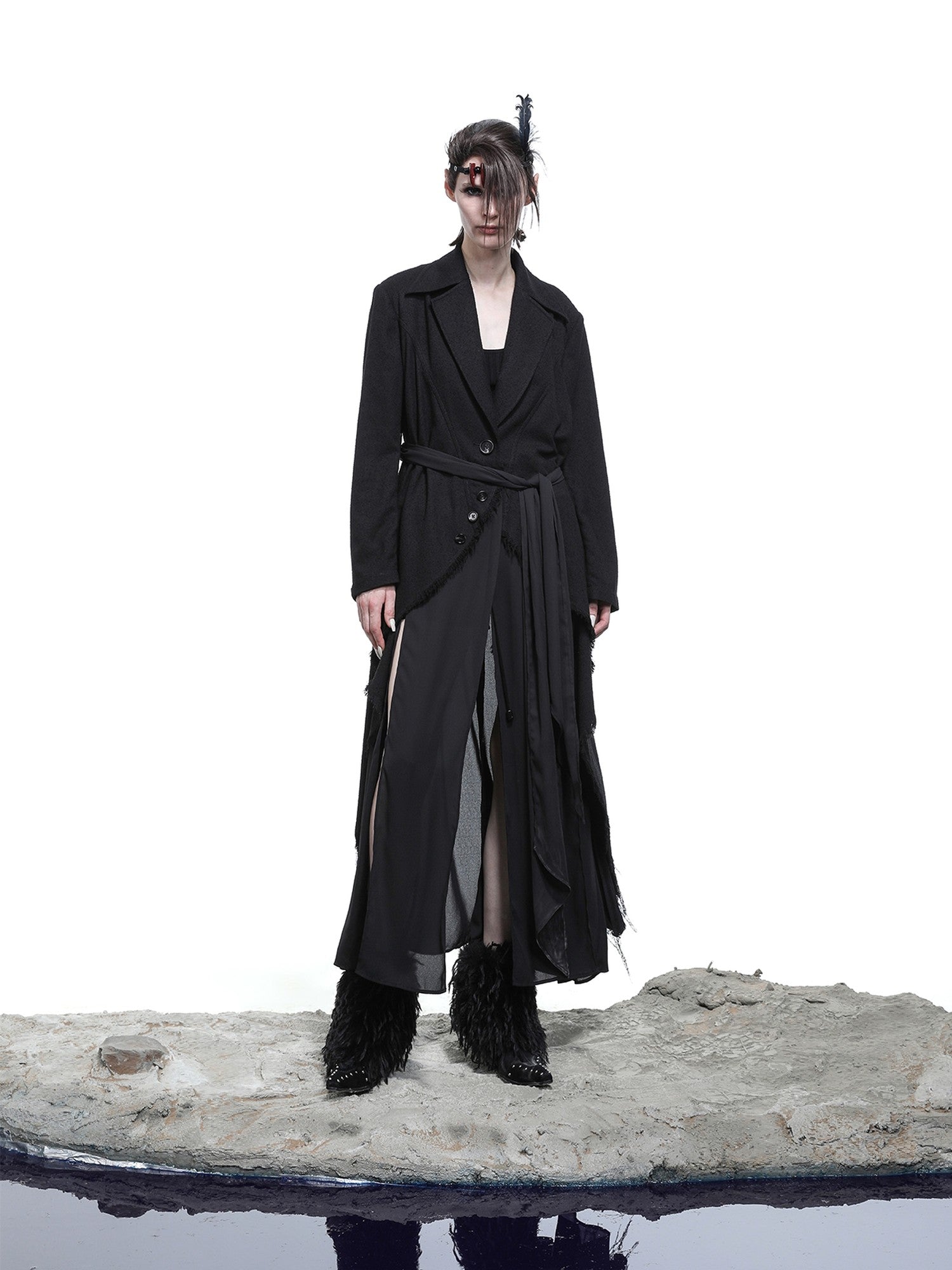NORTH NODE Draped Patchwork Frayed Ruffle Women&