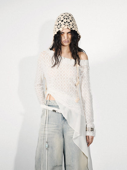 NORTH_NODE_Dream_Net_Lace_Splice_Ruching_Ruffle_Asymmetric_Women&