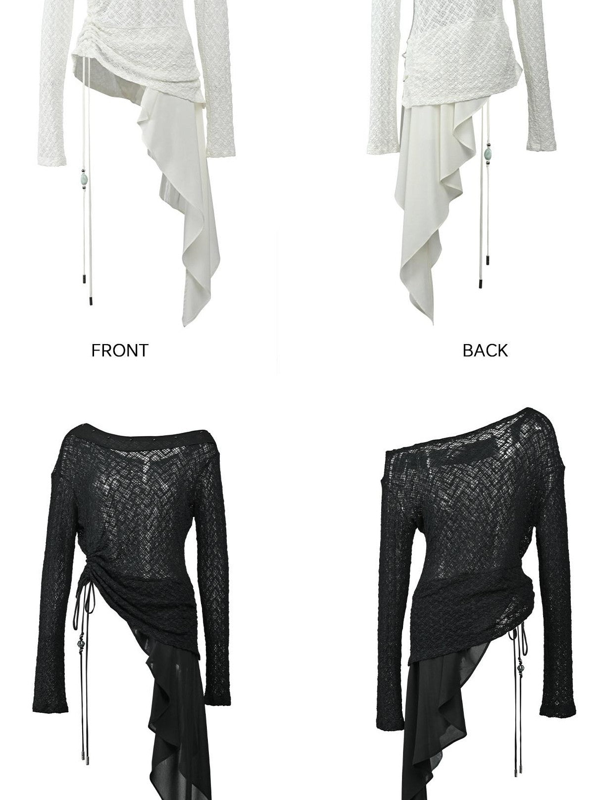 NORTH NODE Dream Net Lace Splice Ruching Ruffle Asymmetric Women&