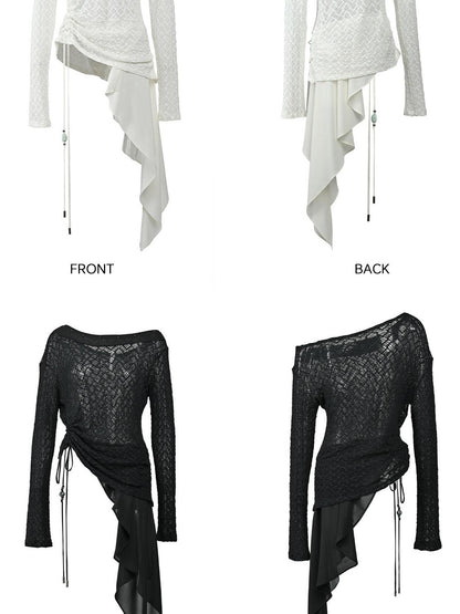 NORTH NODE Dream Net Lace Splice Ruching Ruffle Asymmetric Women&