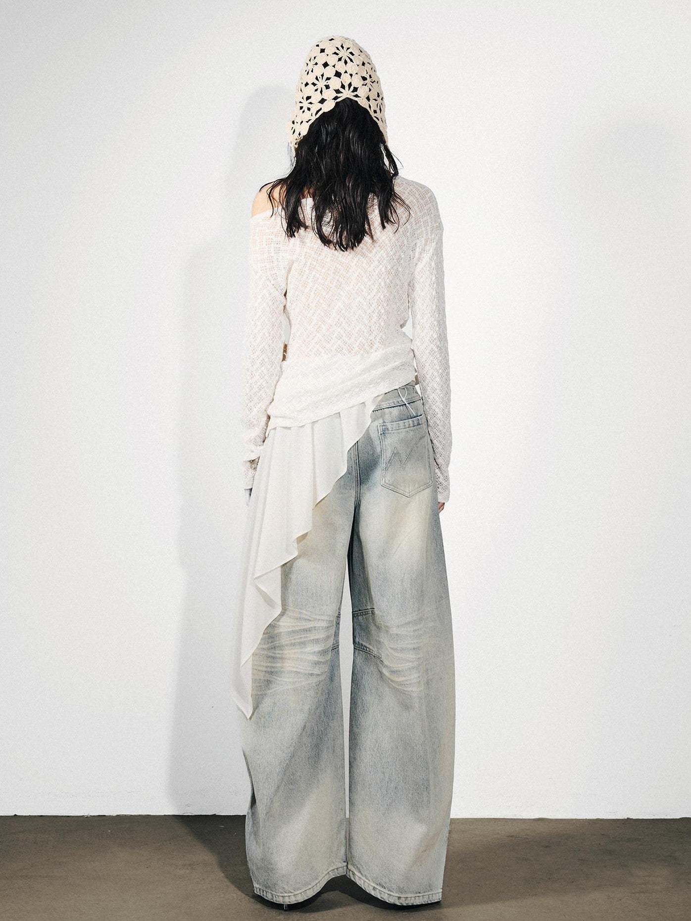 NORTH NODE Dream Net Lace Splice Ruching Ruffle Asymmetric Women&