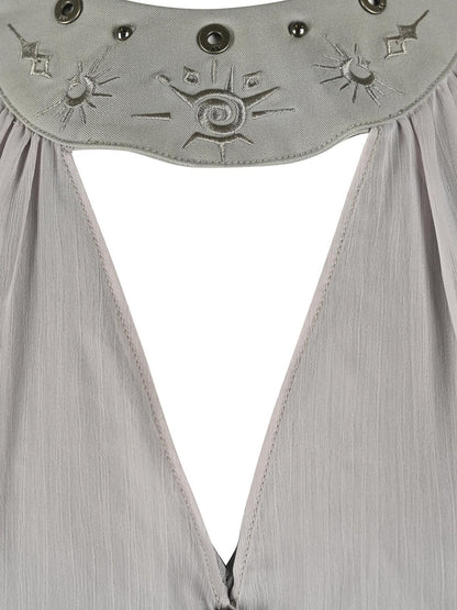NORTH NODE Embroidered Ruffle Asymmetrical Off Shoulder Halter Women&