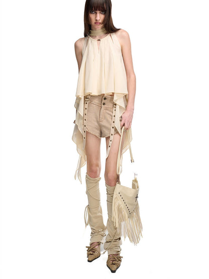 NORTH NODE Faded Wash Studded Wide Waistband High Waist Pockets Women&
