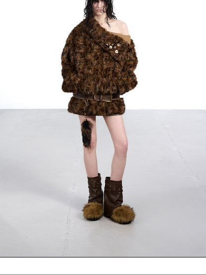 NORTH NODE Faux Fur Lapel Cropped Loose Women&