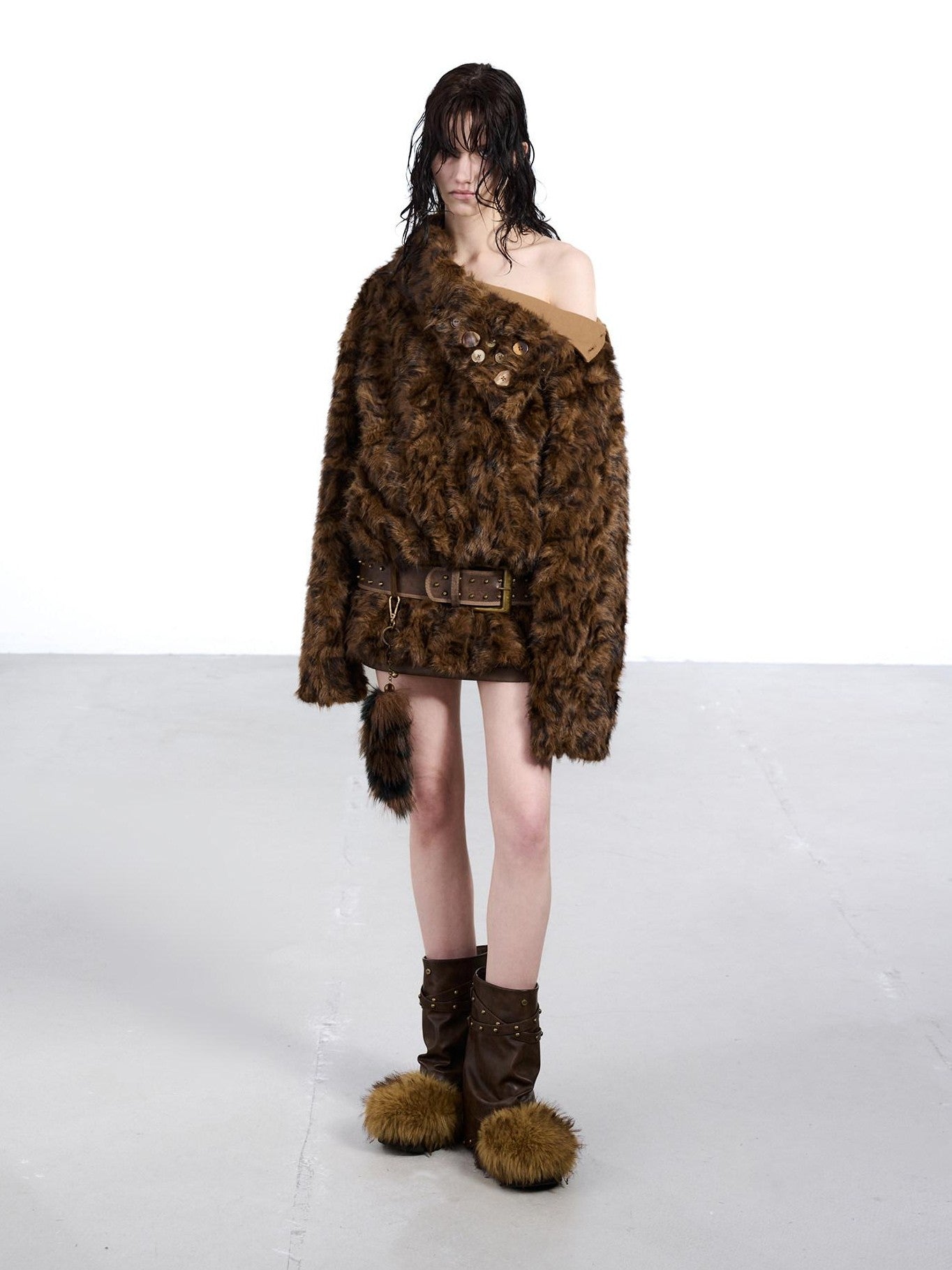 NORTH NODE Faux Fur Lapel Cropped Loose Women&