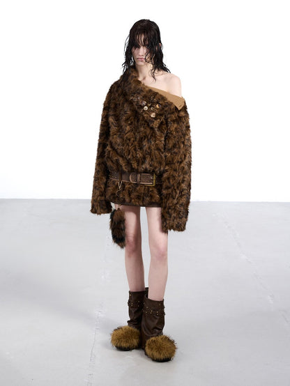 NORTH NODE Faux Fur Lapel Cropped Loose Women&