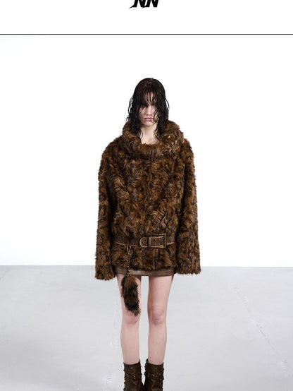 NORTH NODE Faux Fur Lapel Cropped Loose Women&