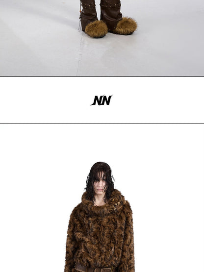 NORTH NODE Faux Fur Lapel Cropped Loose Women&