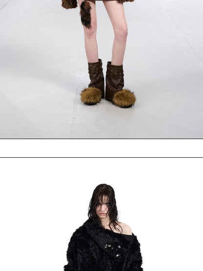 NORTH NODE Faux Fur Lapel Cropped Loose Women&