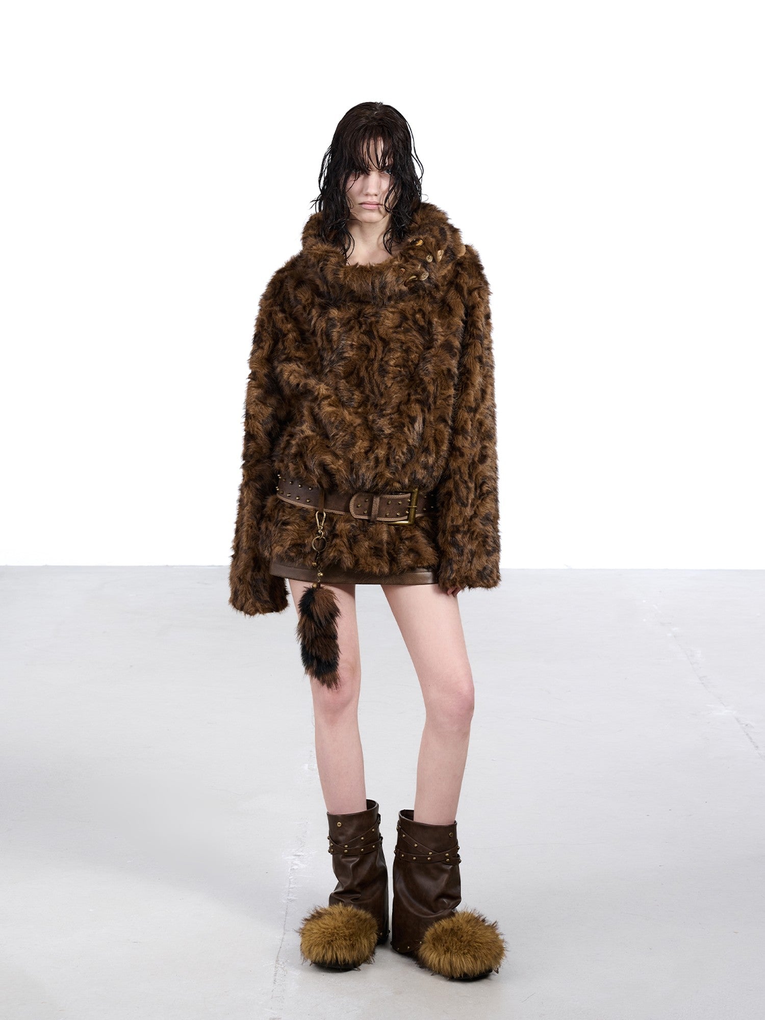 NORTH NODE Faux Fur Lapel Cropped Loose Women&