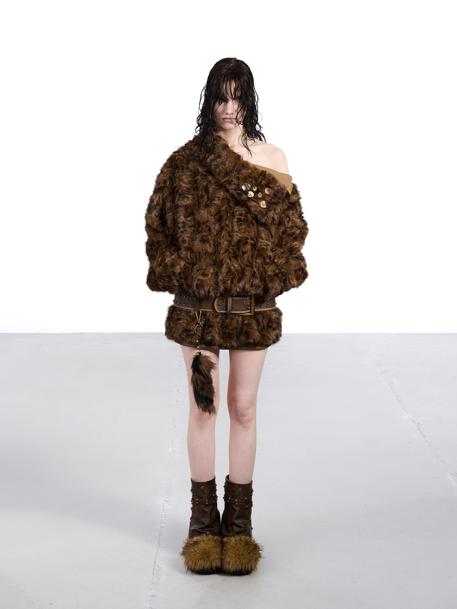 NORTH NODE Faux Fur Lapel Cropped Loose Women&