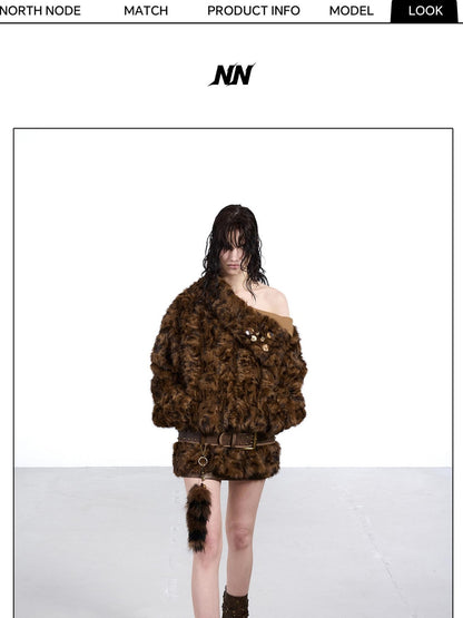 NORTH NODE Faux Fur Lapel Cropped Loose Women&