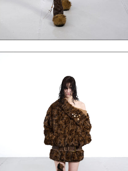 NORTH NODE Faux Fur Lapel Cropped Loose Women&