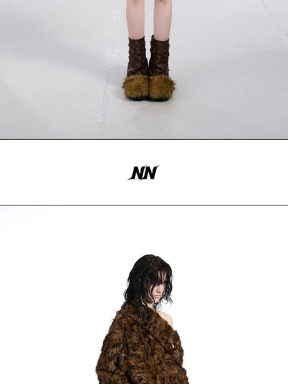 NORTH NODE Faux Fur Lapel Cropped Loose Women&