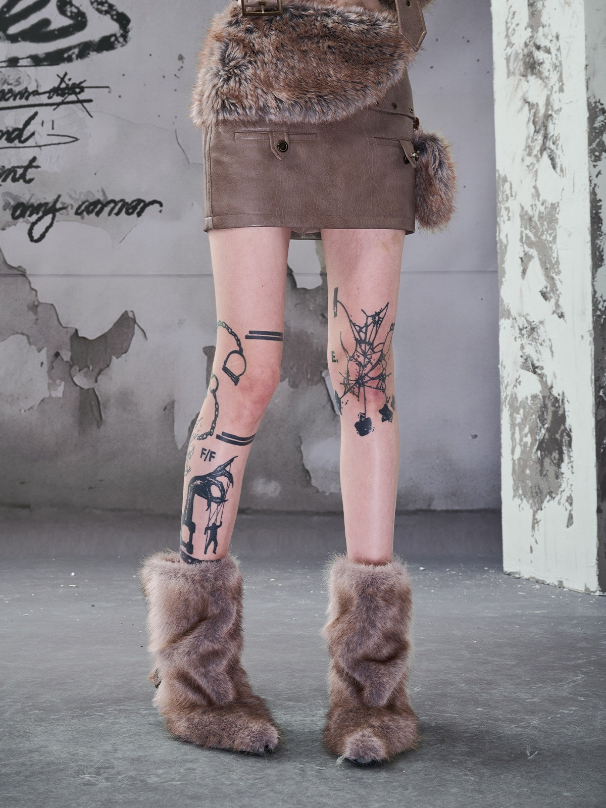 NORTH_NODE_Faux_Fur_Patchwork_Bodycon_Mid_Waist_Side_Zipper_Women&