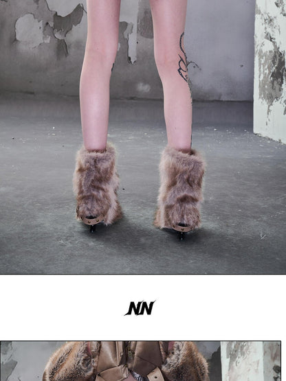 NORTH NODE Faux Fur Patchwork Bodycon Mid Waist Side Zipper Women&