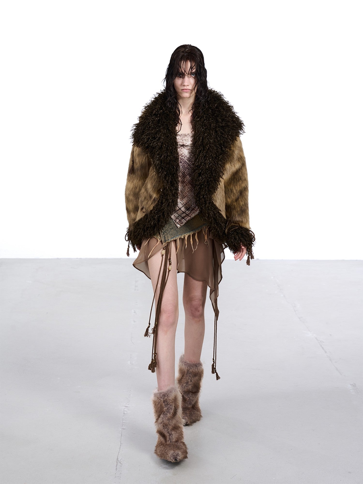 NORTH NODE Faux Fur Patchwork Handmade Buttons Lapel Women&