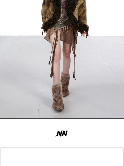 NORTH NODE Faux Fur Patchwork Handmade Buttons Lapel Women&