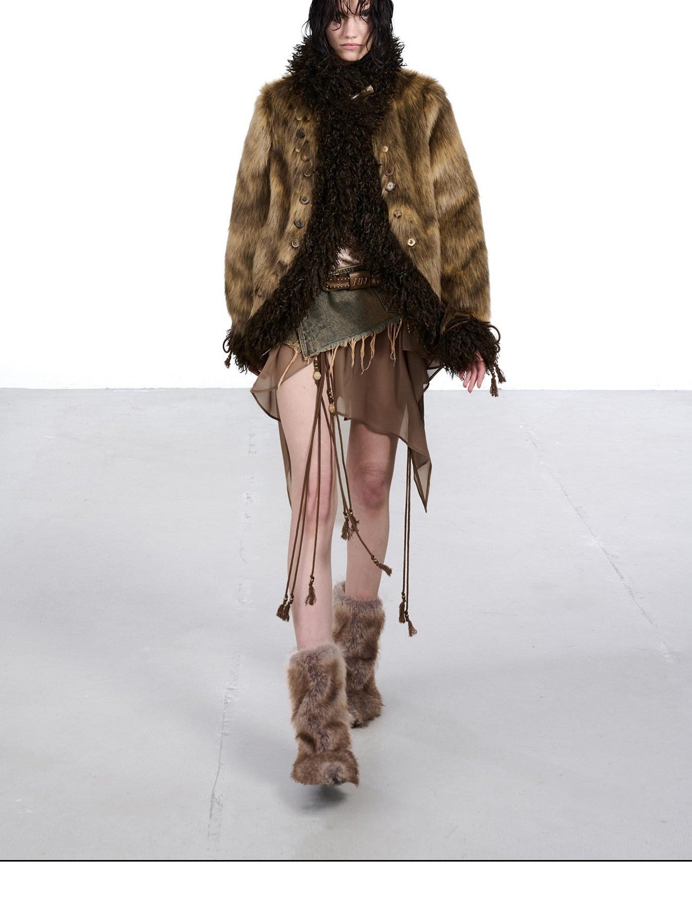 NORTH NODE Faux Fur Patchwork Handmade Buttons Lapel Women&